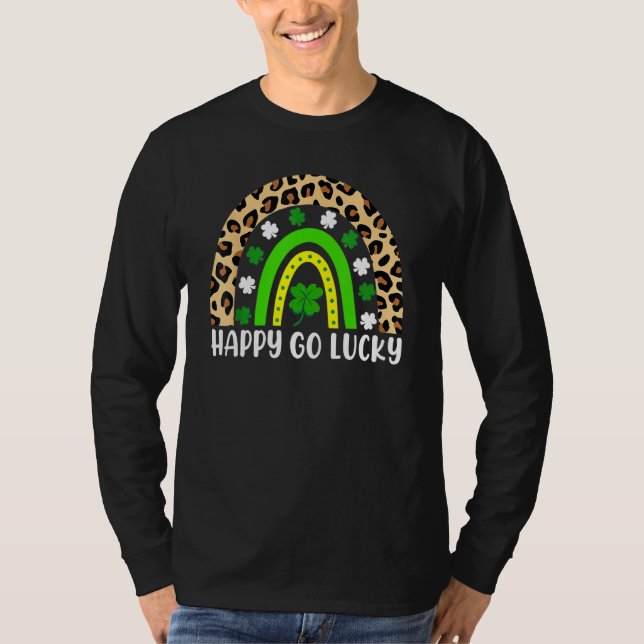 Lucky Leopard Rainbow Shamrock Happy Go Lucky St P T-Shirt (Vorderseite)