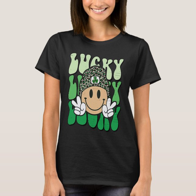 Lucky Leopard Smile Face Meme  St Patricks Day Wom T-Shirt (Vorderseite)