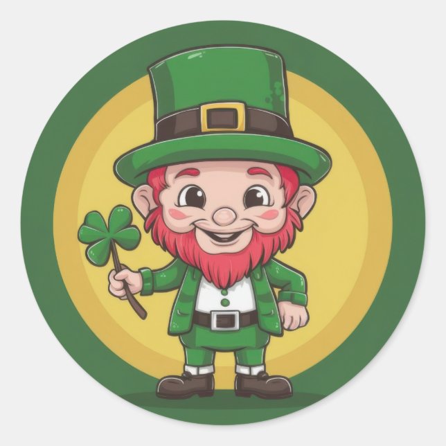 Lucky Leprechaun and Clover Round Sticker Set (Vorderseite)