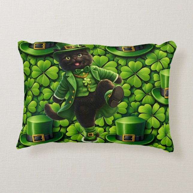 Lucky leprechaun black cat Saint Patrick's Day Pat Dekokissen (Rückseite)
