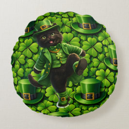 Lucky leprechaun black cat Saint Patrick's Day Pat Rundes Kissen
