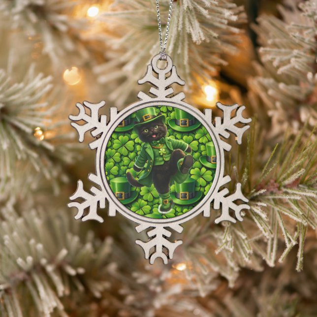 Lucky leprechaun black cat snowflake ornament (Baum)
