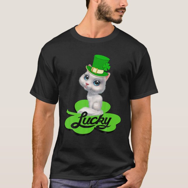Lucky Leprechaun Cat St Patricks Day Shamrock For T-Shirt (Vorderseite)