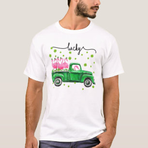 Lucky Leprechaun Flamingos Truck St Patric T-Shirt