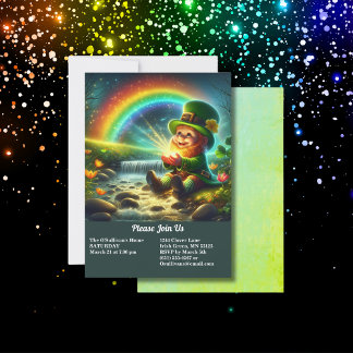 Lucky Leprechaun Gold & Rainbow St Patrick's Day Einladung