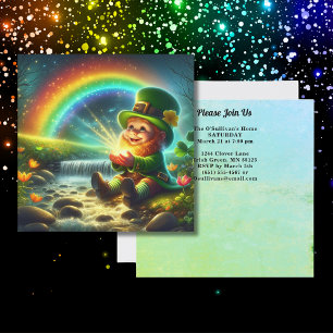 Lucky Leprechaun Gold Rainbow St Patrick's Square Einladung