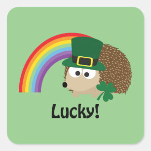 Lucky Leprechaun Igel Quadratischer Aufkleber
