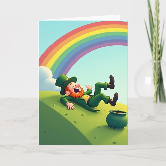Lucky Leprechaun Laughing Card Karte (Vorderseite)