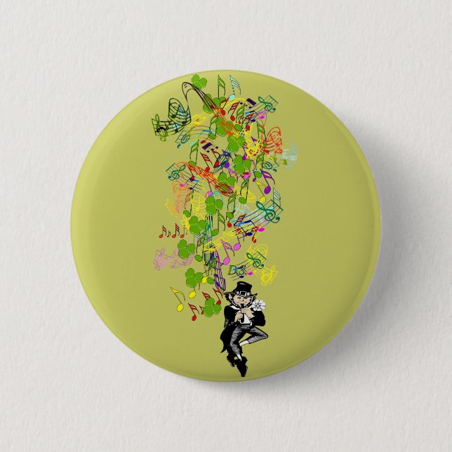 Lucky Leprechaun mit Kleeblättern Button (Vorderseite)