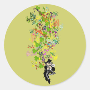 Lucky Leprechaun mit Kleeblättern Runder Aufkleber