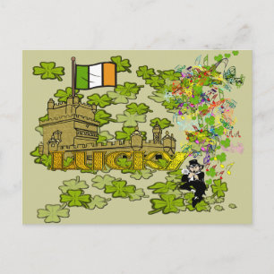 Lucky Leprechaun und seine irische Burg Postkarte