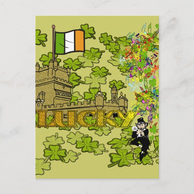 Lucky Leprechaun und seine irische Burg Postkarte (Vorderseite)