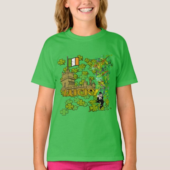 Lucky Leprechaun und seine irische Burg T-Shirt (Vorderseite)