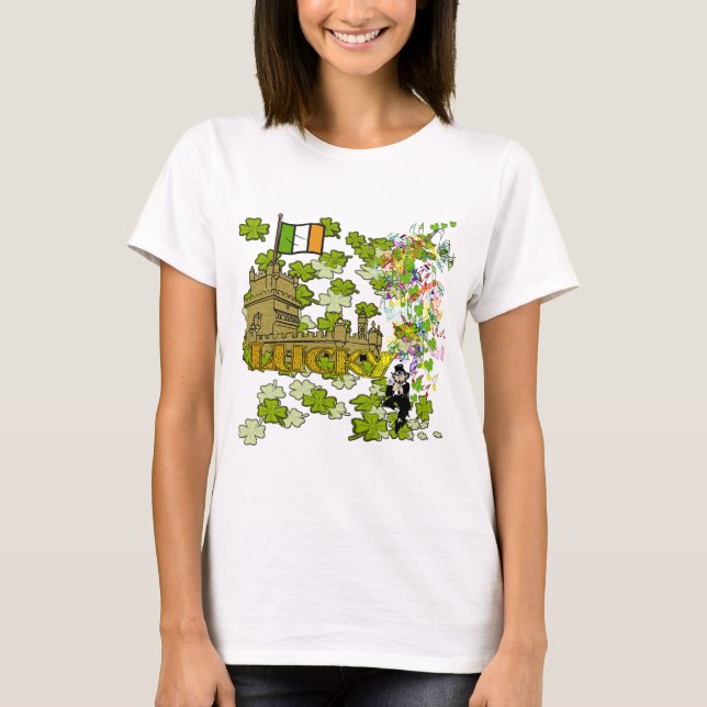 Lucky Leprechaun und seine irische Burg T-Shirt (Vorderseite)