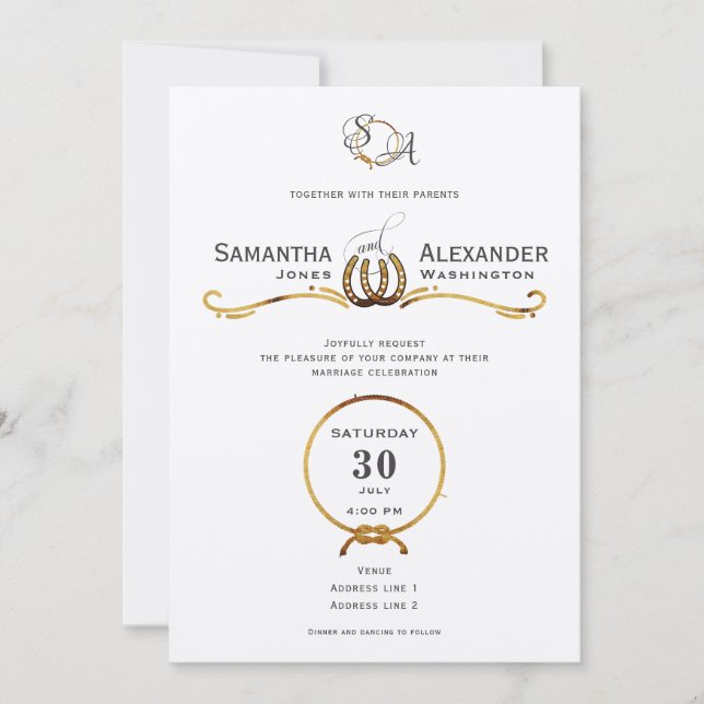 Lucky Liebe Western Rustikale Hufeisen Hochzeit Einladung (Vorderseite)