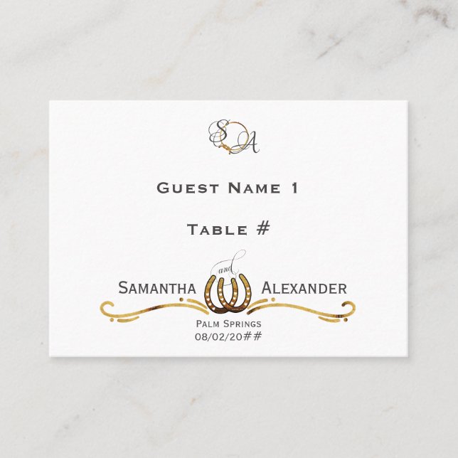 Lucky Liebe Western Rustikale Hufeisen Hochzeit Platzkarte (Vorderseite)