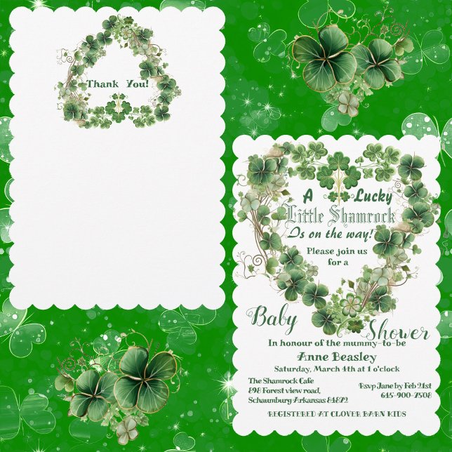Lucky Little Kleeblatt 4 Leaf Clover Baby Dusche Einladung (Lucky Little Shamrock 4 Leaf Clover Baby Shower Invitation)