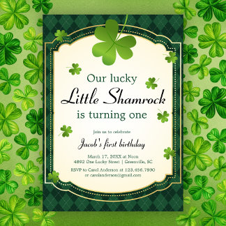Lucky Little Kleeblatt Green 1. Geburtstag Party Einladung
