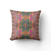 Lucky Magenta Emerald Mandal Throw Pillow