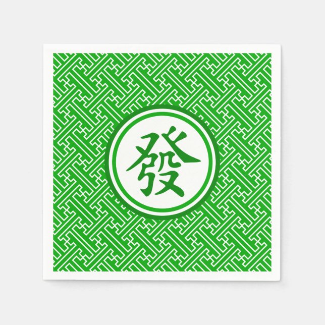 Lucky Mahjong Symbol - Dunkelgrün Serviette (Vorderseite)