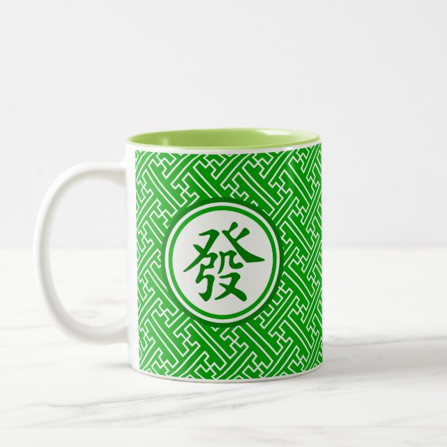 Lucky Mahjong Symbol - Dunkelgrün Zweifarbige Tasse (Links)