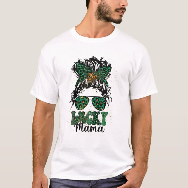 Lucky Mama Happy St. Patrick's Day Trendy Leopard T-Shirt (Vorderseite)