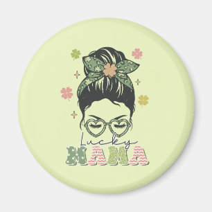Lucky Mama - Messy Bun - Clover St. Patrick's Magnet