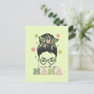 Lucky Mama - Messy Bun - Clover St. Patrick's Postkarte