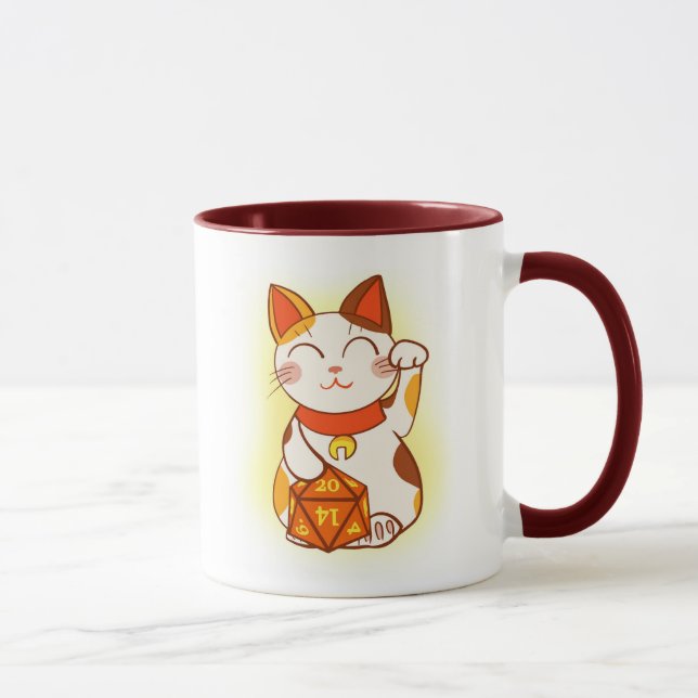 Lucky Maneki Neko D20 Dice Cat Tasse (Rechts)