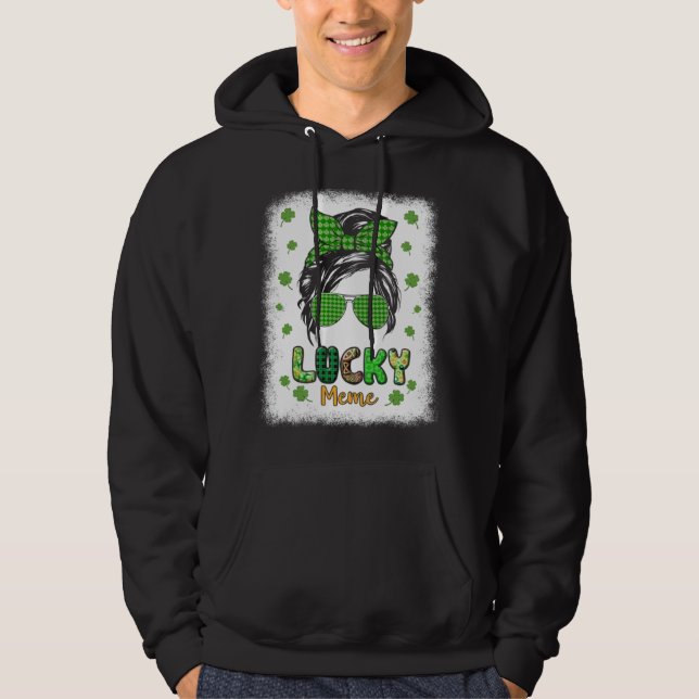 Lucky Meme Messy Bun St Patricks Day for Women Hoodie (Vorderseite)