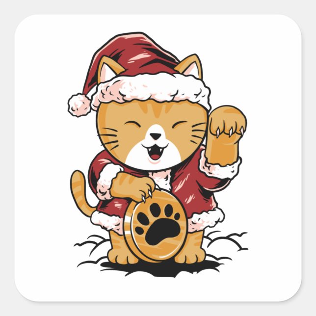 Lucky Meow Quadratischer Aufkleber (Vorderseite)