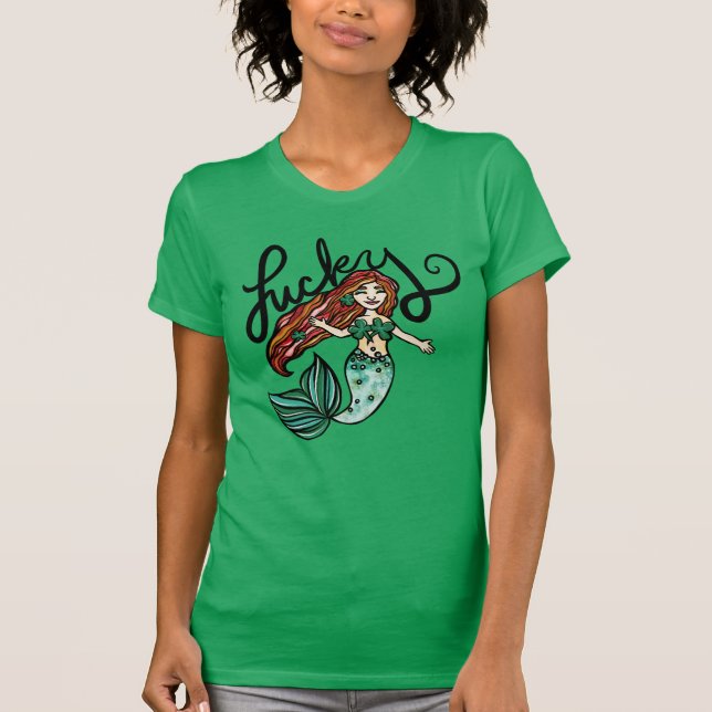 Lucky Mermaid Kleeblatt Redhead Irish Mermaids T-Shirt (Vorderseite)