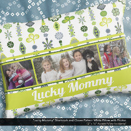 "Lucky Mommy" Kleeblatt Clover Pattern Foto Dekokissen