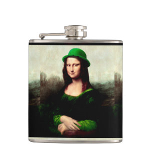 Lucky Mona Lisa St. Patrick's Day Flachmann
