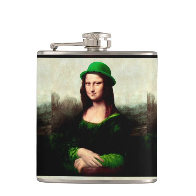 Lucky Mona Lisa St. Patrick's Day Flachmann (Vorderseite)