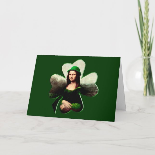Lucky Mona Lisa St Patrick's Day Kleeblatt Karte (Vorderseite)