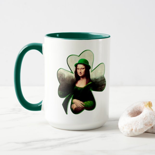 Lucky Mona Lisa St. Patrick's Day Tasse (Mit Donut)