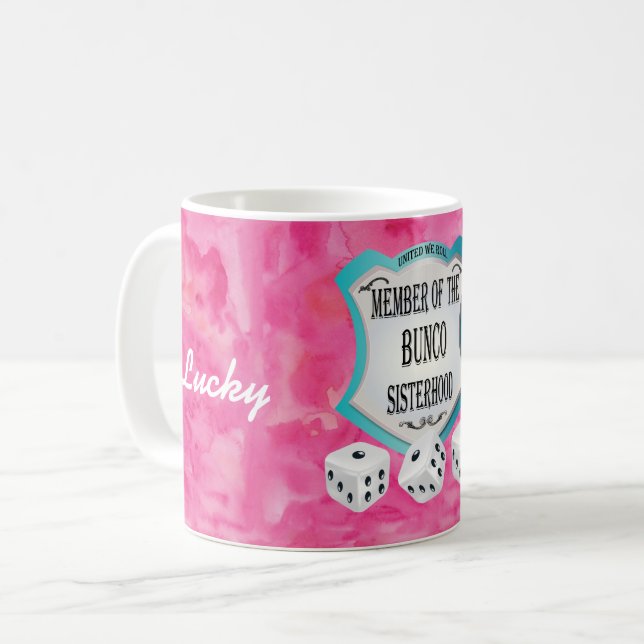 Lucky Monogram Pink Bunco Sisterhood Kaffeetasse (Vorderseite Links)