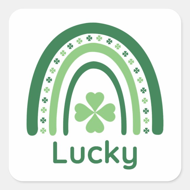 Lucky Name Clover Boho Rainbow Quadratischer Aufkleber (Vorderseite)