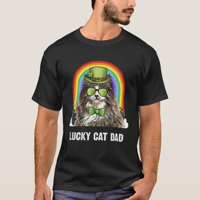 Lucky Norwegian Forest Cat Dad St Patricks Day T-Shirt (Vorderseite)