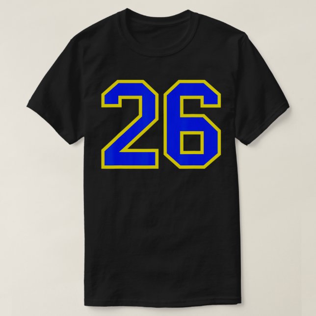 Lucky Number #26 Blue Yellow Sport Player Fan Jers T-Shirt (Design vorne)