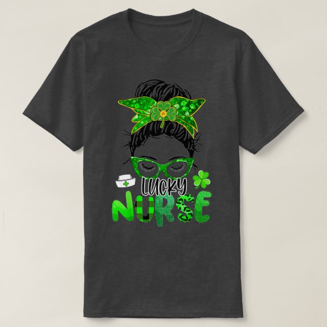 Lucky Nurse St Patrick's Day Nurse Kleeblatt Messy T-Shirt (Design vorne)