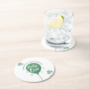 Lucky One 1. Geburtstag St Patricks Day Kleeblatt Runder Pappuntersetzer