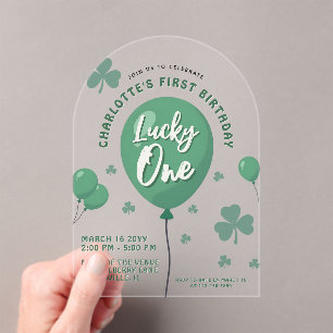 Lucky One 1. Geburtstag St Patricks Day Luftballon Acryleinladungen