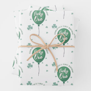 Lucky One 1. Geburtstag St. Patricks Klee Ballon Geschenkpapier Set