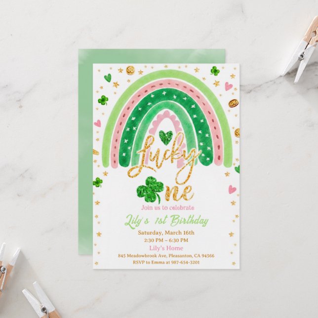 Lucky One 1st Birthday Invitation Einladung (Vorderseite/Rückseite Beispiel)