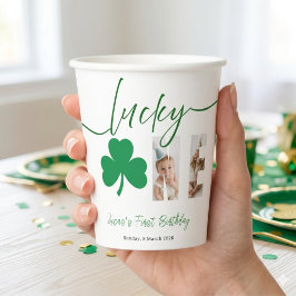 Lucky One First Birthday Shamrock Photo Party Cup Pappbecher