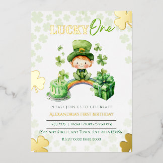 Lucky One First Birthday St Patricks Folieneinladung
