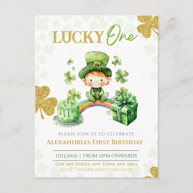 Lucky One First Birthday St Patricks Postkarte (Vorderseite)