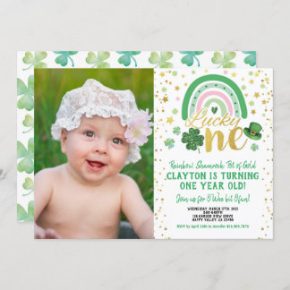 Lucky One Girl First Birthday St Patrick's Foto Einladung